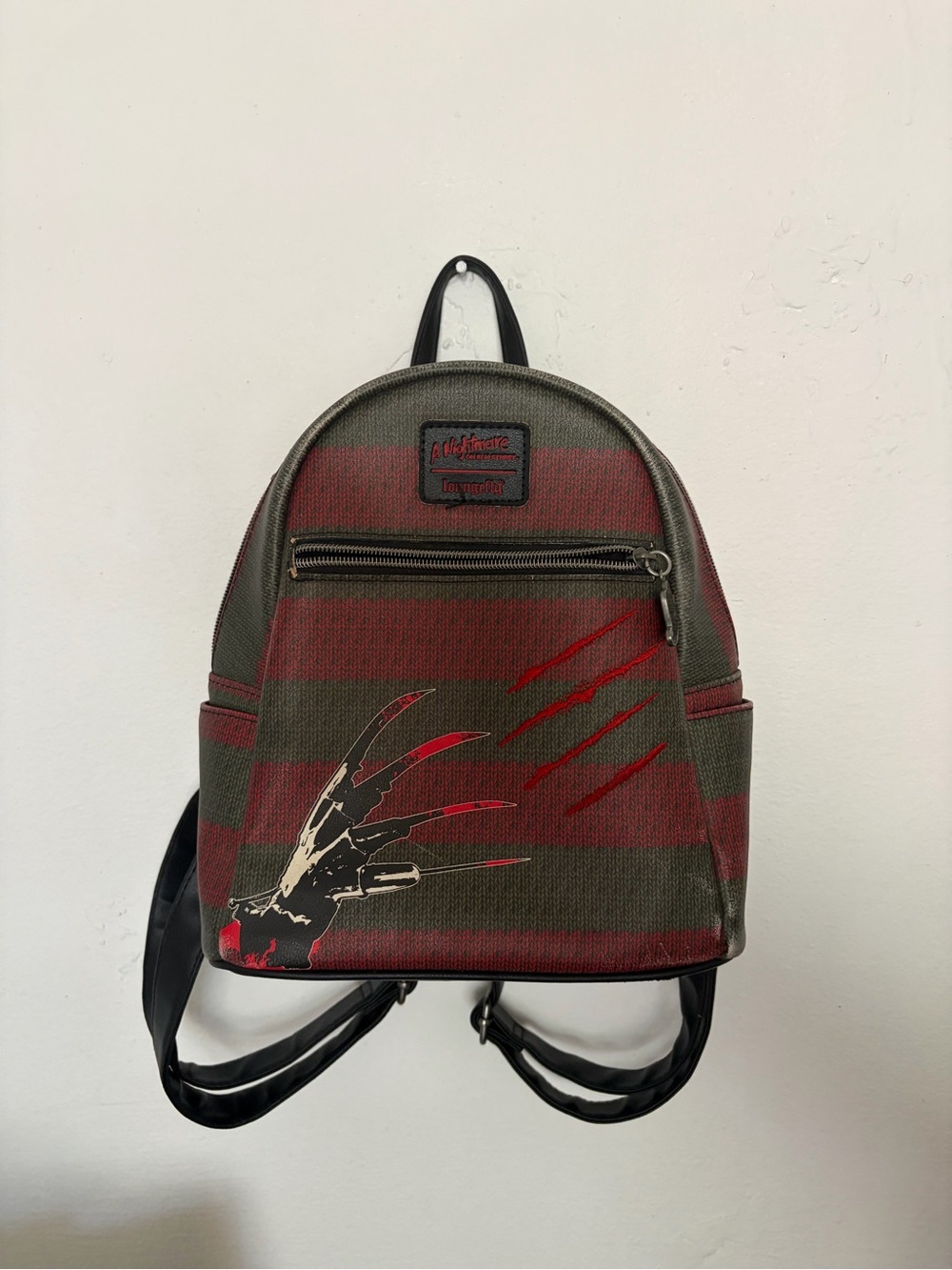 Hot Topic Red & Green Striped Mini Backpack with Claw Graphic